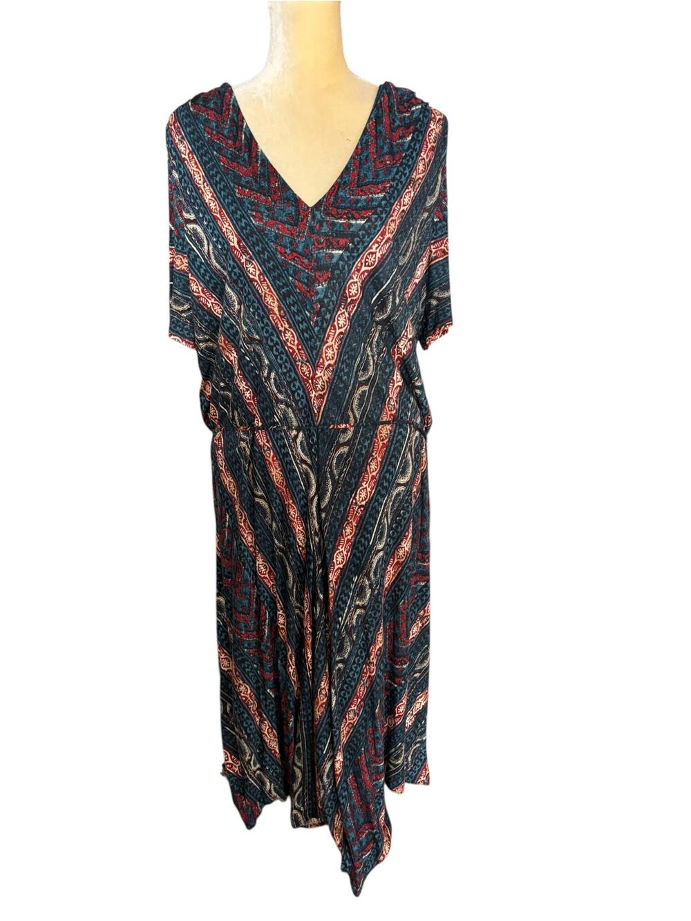 Lauren Ralph Lauren Jersey Southwestern Print Dress Handkerchief Hem Size 2X